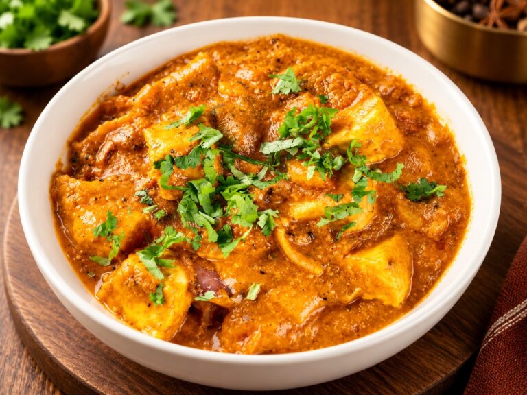 Paneer curry garnished with fresh coriander